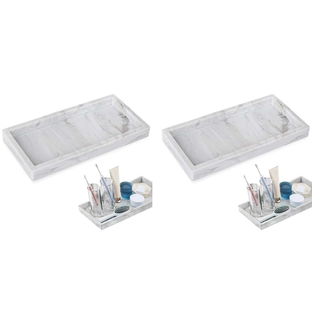 HASTHIP Bathroom Organizer for Sink and Dressing Table with Marble Pattern Silicone Trays 20x10cm 2PCS
