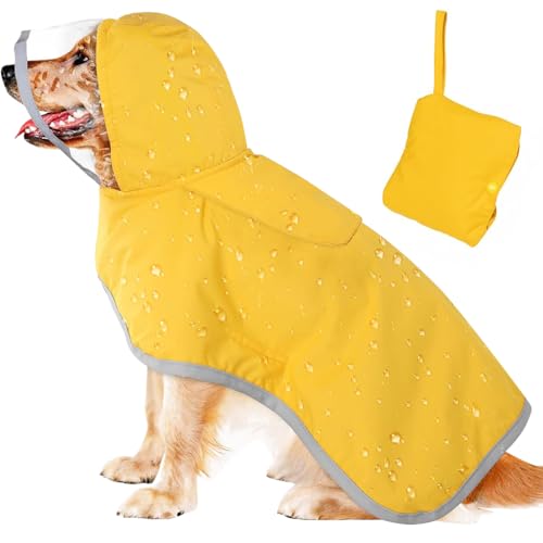 HASTHIP® Dog Rain Coat, Monsoon-Proof Waterproof Design with Clear Wide Brim Hood, Reflective Rim & Adjustable Elastic Leg/Belly Straps, Lightweight Anti-Wind Coat for Large Breeds, Outdoor Hikes