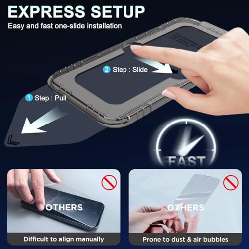 HASTHIP® Tempered Glass Screen Protector for iPhone 13 with Anti Fingerprint, Easy Installation Kit, HD Clarity, Full Coverage, 2 Pack Scratch Resistant Screen Protectors & 1 Lens Protector