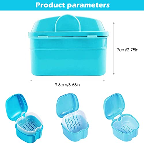 HASTHIP® Denture Box Case Sanitary Denture Bath Retainer Case Portable Orthodontic Storage Container with Strainer Basket for Dentures, Mouth Guard, Fake Teeth, Night Guard Holder Travel Soaking Cup
