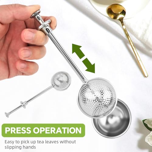 HASTHIP® Ball Strainer Tea Infuser with Push Handle,304 Stainless Steel Mesh Tea Ball,Perforated Spherical Loose Leaf Steeper Fine Mesh Strainer for Herbal Spice Coffee 2-Inch Diameter