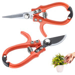 HASTHIP® Garden Pruning Shears 2-Piece Set - 6" Bypass Shears & 6.7" Straight Scissors with Safety Lock, High Carbon Steel - Anti-Rust for Flowers, Bonsai, House Plants, Easy Carry