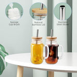 HASTHIP® 4Pcs 16oz Mason Jar Glass Cups with Handle, Lids & Straws, Cold Brew Iced Coffee, Tea, Smoothie, Juice Drinking Glasses for Home & Outdoor