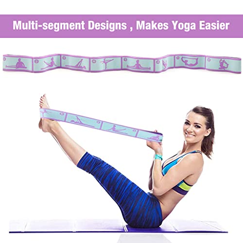 HASTHIP® Yoga Belt for All People, 8 Loops Stretching Strap with Printed Positions, Multi-Purpose Elastic Resistance Band for Yoga, 85*4 Cm, Fitness, Rehabilitation, Ankle Joint & Ligament Training