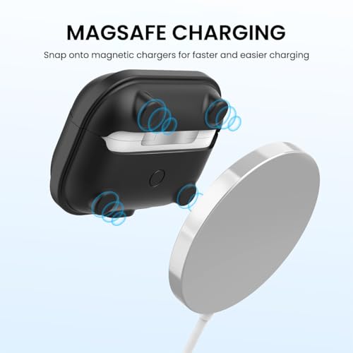 HASTHIP® YourBrand AirPods Pro 2 Case, Magnetic Silicone Protective Cover Compatible with AirPods Pro 2nd Gen (USB-C/Lightning), MagSafe Ready, Shockproof, Anti-Scratch, Black