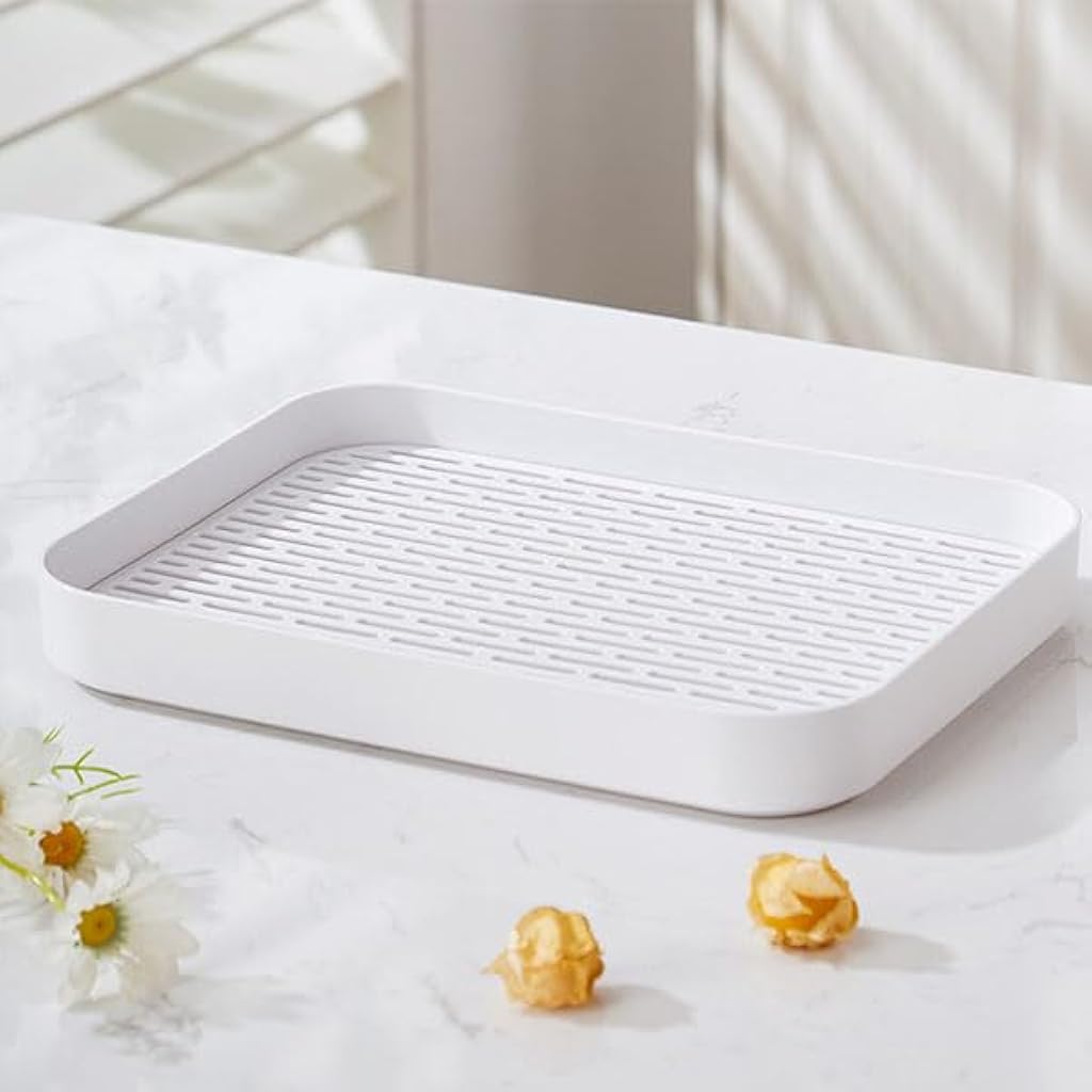 HASTHIP® Double Layered Drain Tray, Ideal for Food Prep, Tea, Breakfast – Plastic Tray for Stable Dining – Dishwasher Safe-White