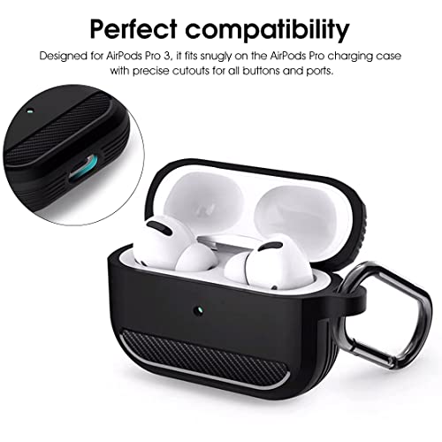 HASTHIP® Protective Case for AirPods 3 2021, Shockproof Full-Body TPU & PC Cover with Carabiner, Soft Silicone Skin Compatible with Apple AirPods 3rd Generation Charging Case, Keychain, Black