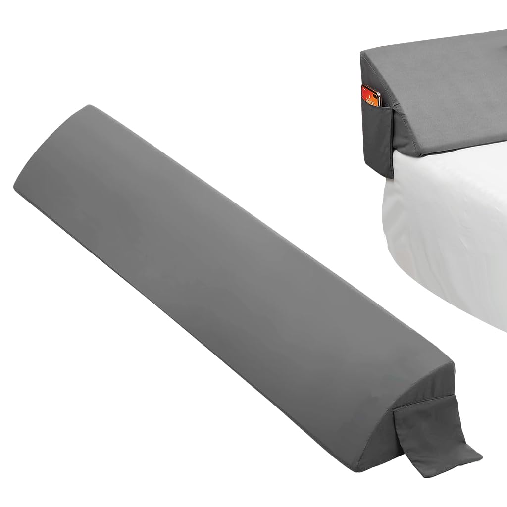 HASTHIP Headboard Cushion for Bed with Side Phone Pocket 39 x 10 x 6 in Grey Foam | Gap Cover Pillow for Comfortable Support