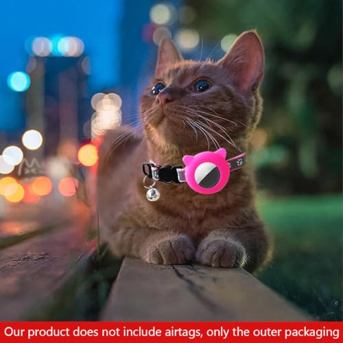 HASTHIP® Pink Cat Collar with Silicone Airtag Holder, Reflective Airtag Case Cat Collar with Bell Quick Release Adjustable Cat Collar