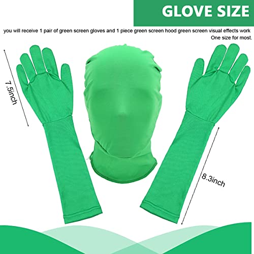HASTHIP® Green Screen Photography Props Green Headcover and Long Sleeve Gloves Chroma Key Special Effects Background Chroma Keying Green Gloves and Head Cover for Digital Image and Video Editing