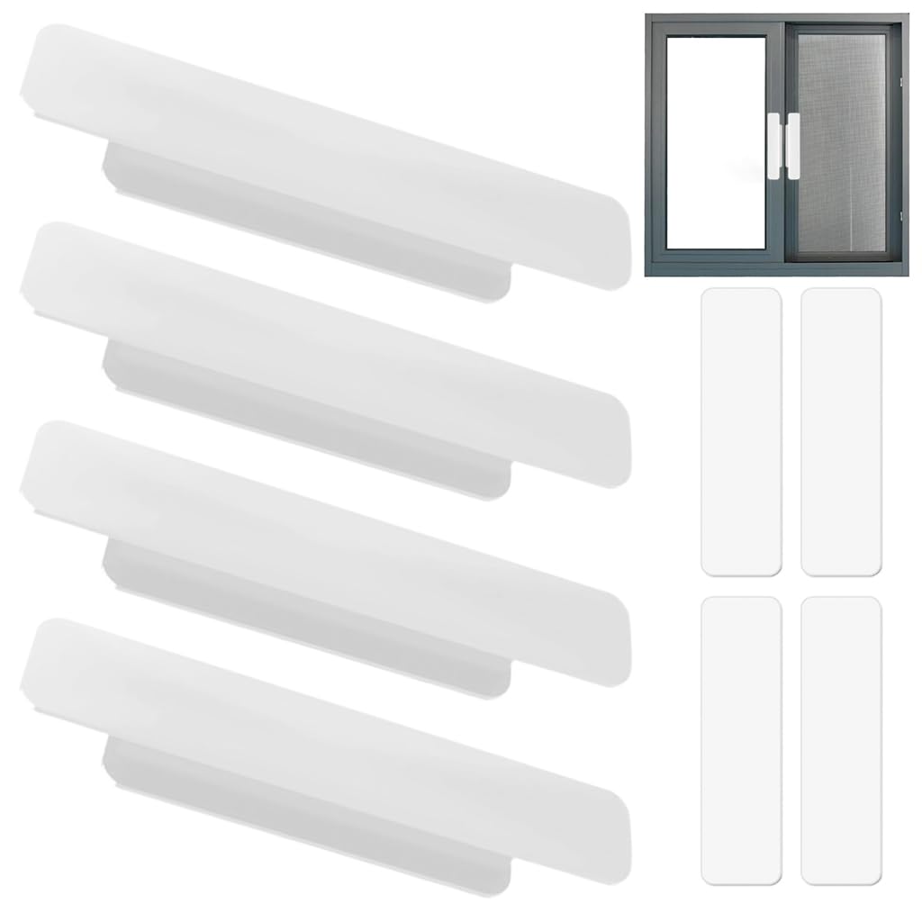 HASTHIP Sliding Door Handle Set for Home Glass Doors featuring Self Adhesive Plastic | 4Pcs White