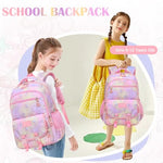 HASTHIP® Girls School Backpack, Jellyfish Print Bookbag, Multi-Compartment Cartoon Backpack, Lightweight Schoolbag, Birthday Gift for Girls