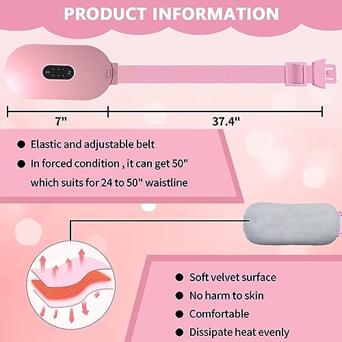 HASTHIP® Electric Cordless Heating Pad for Period Pain Relief, Back and Abdomen Cramps, Belly Warmer Heat Pad Belt with 4 Heat Levels & 4 Massage Modes, Auto Shut Off, Portable Gift for Women and Men