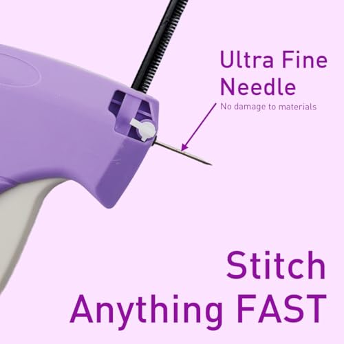 HASTHIP® Stitching Gun For Clothes Fixer Tool- Handheld Quick Stitch Sewing Gun Clothing Price Label - Tag Gun - Includes 6 Needle, 1500 Micro Fasteners (Pink)