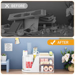 HASTHIP® Stationary Organizers Box, Desk Storage Box and Organiser with 2 Pull Out Drawer, 360° Rotating Pen Stand for Office Stationery Supplies, Study Table Organiser
