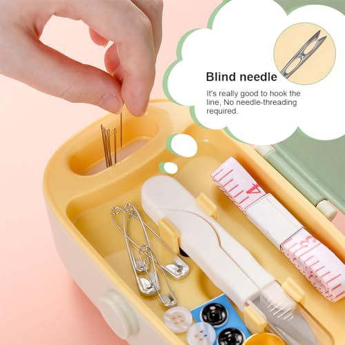 HASTHIP® Portable Sewing Kit Box, Complete Needle and Thread Set for Home, Travel and DIY, Includes 16 Multi-Color Threads, Scissors, Thimble, Threader, Tape Measure, Buttons, Clips