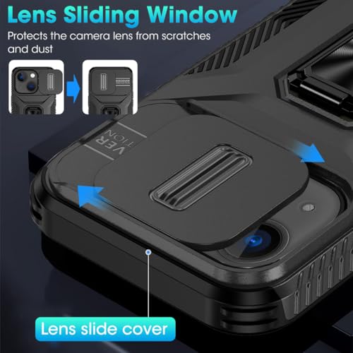 HASTHIP® Phone Case for iPhone 15 Max Multifunctional Phone Cover with Folding Phone Ring Grip & Sliding Camera Cover, PC Anti-scratch Phone Case for iPhone 15 Max6.7 inch