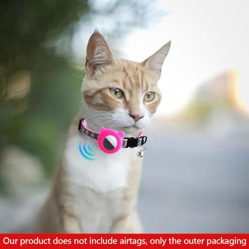 HASTHIP® Pink Cat Collar with Silicone Airtag Holder, Reflective Airtag Case Cat Collar with Bell Quick Release Adjustable Cat Collar