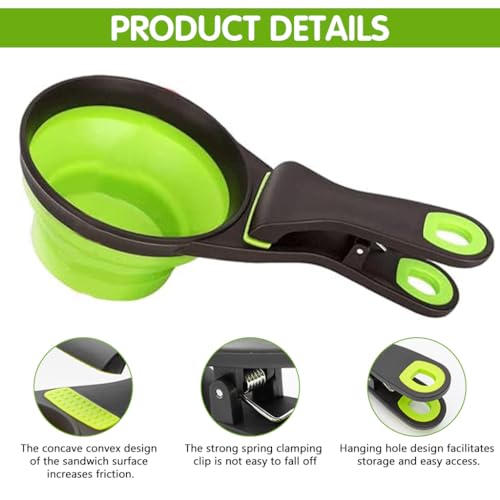 HASTHIP® Silicone Dog Food Scoop, 237ml Foldable Bowl Collapsible Scoop with Sealing Clip for Cat Dog, Portable Pet Food Scoop Feeding Scoop Food-Grade Materials Dog Food Bowl