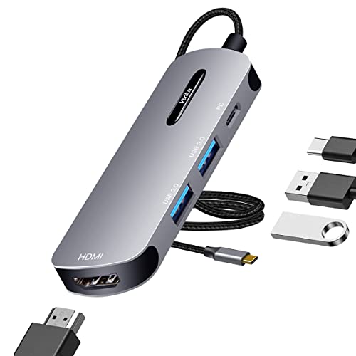 HASTHIP® USB C HUB 4 in 1 USB C to HDMI Adapter with 4K@30Hz HDMI 2.0/3.0 USB Adapter Multiple Port USB Type C Hub for Laptop with PD 100W & USB C Data Port 20CM USB Hub Long Cable for MacBook Pro Air