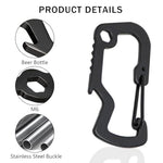 HASTHIP® Proberos 5PCS Black D-Shaped Stainless Steel Carabiner Clips with Bottle Opener, Locking Snap Hooks for Camping, Hiking, Backpack, Outdoor Gear