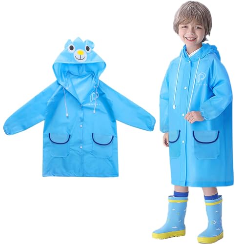 HASTHIP® Raincoat for Kids Boys Girls with Hood, Polyester Rain Ponchos with Pockets, Bright Color Cute Raincoat for 3-7 Years Old Kids