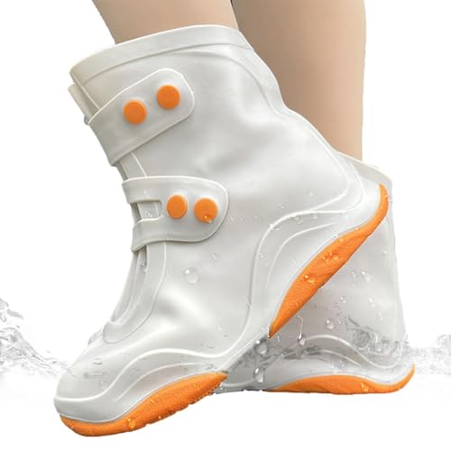 HASTHIP® Silicone Shoe Rain Cover for Men Women Waterproof Shoe Cover, Outdoor High Top Shoe Cover, Anti-slip Puncture Proof Sole Design Outdoor Shoe Rain Cover with Button Closure, US Size 7.5-9