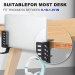 HASTHIP® 2 in 1 Tablet and Laptop Holder for Desk Edge, Aluminum Alloy Adjustable Stand Organizer with Headphone Hook, Secure Screw Mounting, Space Saving Desktop Headset Support for All Headphones