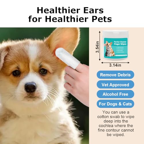 HASTHIP® 50 Pcs Pet Wet Wipes, Disposable Pet Cleaning Finger Cover Cot Wipes Dog Cat Ear Cleaning Cover Finger Wet Wipes, Non-Woven Ear Cleaning Wet Wipes Protecting Cat Dog Ear Health