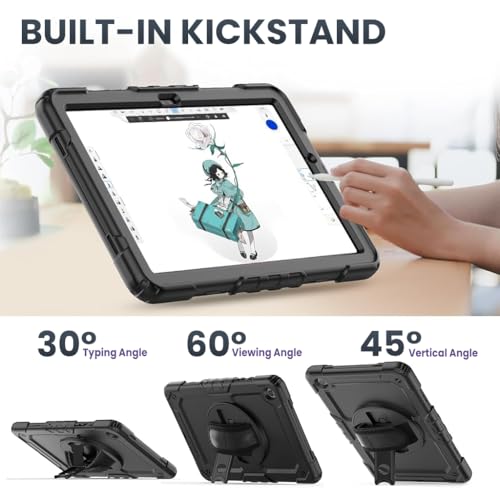HASTHIP® ZORBES Samsung Tab A9 Plus 11 Inch Case 2023, Silicone Protective Tablet Cover with 360° Rotating Hand Grip, Kickstand, Stylus Holder & Detachable Shoulder Strap