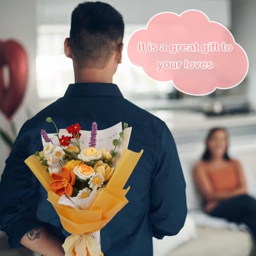 HASTHIP® DIY Crochet Kit for Adults Rose Flower Bouquet, Complete Yarn Crochet Set with Hooks, Step-by-Step Tutorial, Craft Gift for Women & Girls, Handmade Flowers Home Decor