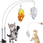 HASTHIP® Cat Feather Toy with Suction Cup Base, Dual-Wire Wand Interactive Teaser with Colorful Feathers for Indoor Cats Play and Exercise