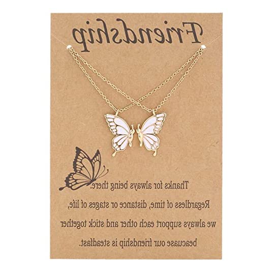HASTHIP® Collar de Mariposa para Mujeres y Niñas,Collares BFF de Aleación,Colgante Amistad y Amor Estilo Moderno Elegante Regalo Cumpleaños para Amigas Hermanas Novias (Dorado