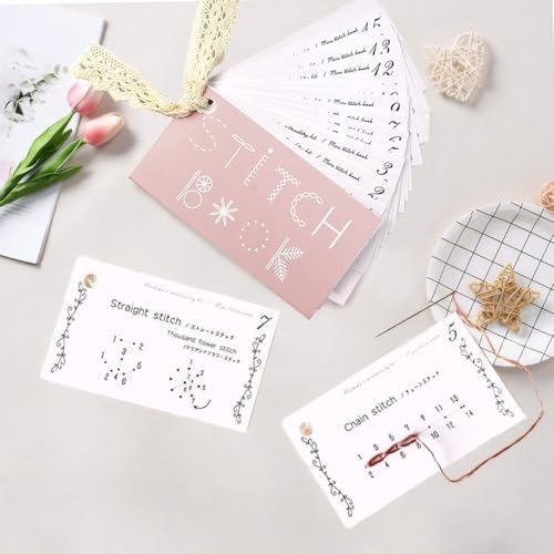 HASTHIP® Embroidery Stitch Guide Booklet with Needles & Threads, Beginner Sewing Practice Cards Set, DIY Creative Embroidery Kit, Portable Mini Sewing Book for Handcraft, Needlework Starter Supplies