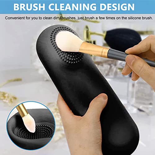 HASTHIP® Silicase Makeup Brush Holder Case with Cleaning Area, Silicone Cosmetic Brush Organizer Fits Full Size & Large Brushes, Magnetic Closure, Travel & Daily Storage (Brushes Not Included)