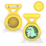 HASTHIP® Waterproof AirTag Holder Cartoon Dino Yellow Brooch Pin AirTag Holder Silicone Waterproof AirTag Holder Anti-lost Brooch Pin AirTag Holder for Kids, Luggage, Bag, Backpack