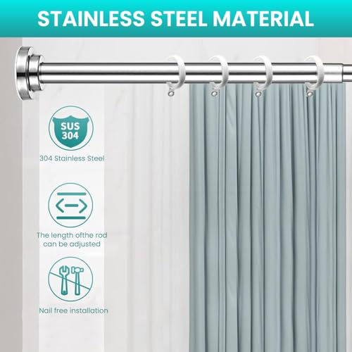 HASTHIP® Retractable Shower Curtain Rod 85-140cm, Heavy-Duty 22mm Stainless Steel, Adjustable Tension No Drill, Rustproof Window Wardrobe Room Divider Rod, Multi-Purpose Telescopic Hanging Bar