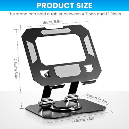 HASTHIP® Foldable & Adjustable Laptop and Tablet Stand Holder, 360° Rotating Metal Ergonomic Riser with Ventilated Cooling, Anti-Skid Support for Desk, Compatible with 4.7"-12.9" iPad Pro/MacBook