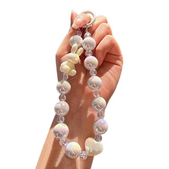 HASTHIP® Llavero de Teléfono con Cadena de Cuentas y Encanto Conejito,Correa Acrílica Púrpura Linda,Pulsera Decorativa para Móvil Llaves y Bolsos Accesorio Moda para Mujeres