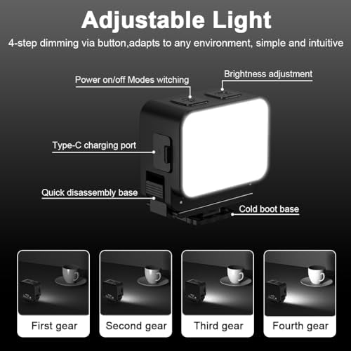 HASTHIP® Luz de Relleno LED 3 Colores para DJI Osmo Action 3/4/5, Luz Magnética de Liberación Rápida con Zapata Fría, Recargable USB, Impermeable y Portátil