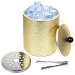 HASTHIP® Luxury Double Wall Stainless Steel Ice Bucket with Filter and Lid,Insulated Gold Whiskey Ice Container,PU Leather Covered Small Bar Holder for Home Party Club