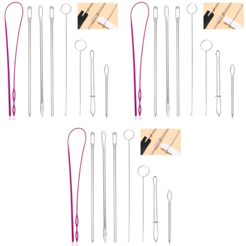 HASTHIP® 24PCS Drawstring Threader Tool Set Stainless Steel Sewing Loop Turner Hooks with Latch for Turning Fabric Tubes Straps Belts Strips Easy Rope for Jackets Coats Pants