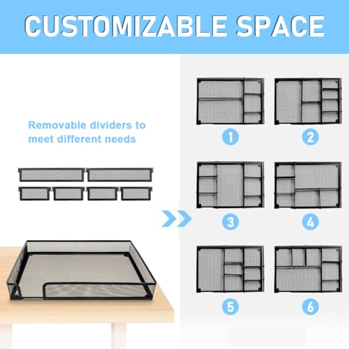 HASTHIP® Drawer Organizer, Metal Mesh Desk Drawer Dividers with 6 Adjustable Compartments, Desk Drawer Organizer Trays Universal Storage Organizer Tray for Office, Kitchen, Bathroom, Makeup, Vanity