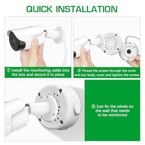 HASTHIP® Waterproof Bullet Security Camera Mount Bracket with Metal Enclosure, White ABS Junction Box, Hides Cables for Outdoor CCTV, Easy Install, Fits IP/POE Cams(3.94x1.89 In)