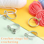 HASTHIP® 4PCS Adjustable Crochet Ring for Finger 2 Styles Knitting Rings Open Guide Yarn Holder