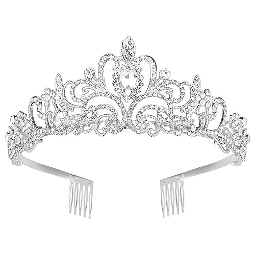 HASTHIP® Silver Crystal Tiara Crown Headband for Women Girls, Elegant Rhinestone Princess Crown with Combs, Bridal Wedding Birthday Party Prom Queen Accessories