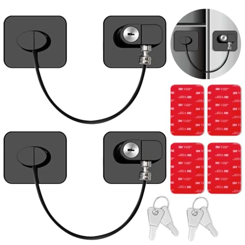 HASTHIP® Paquete de 2 Cerraduras para Puerta de Refrigerador, Cerraduras Multiusos con llaves y Auto Adhesivo Seguridad, para Niños, Electrodomésticos, Armarios, Puerta, Ventana