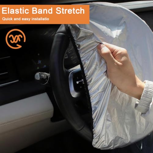 HASTHIP® Funda para Volante de Coche con Protección Solar, Cubierta Reflectante de Tela Plateada para Bloquear Calor y Rayos UV, Universal 42cm Compatible con Autos, Camiones y SUV, Antipolv
