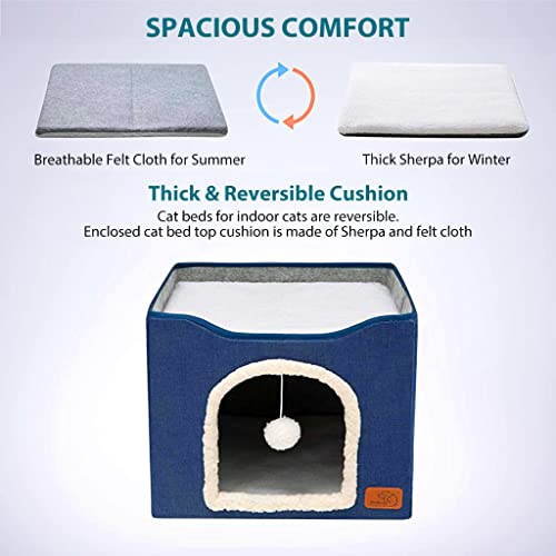 HASTHIP® Cat Beds for Cats, Cat House Cat Cave for Pet, Foldable Cat Hidewawy Cat House with Fluffy Ball Hanging Toy and Scratch Pad - 16.5x16.5x14 inches