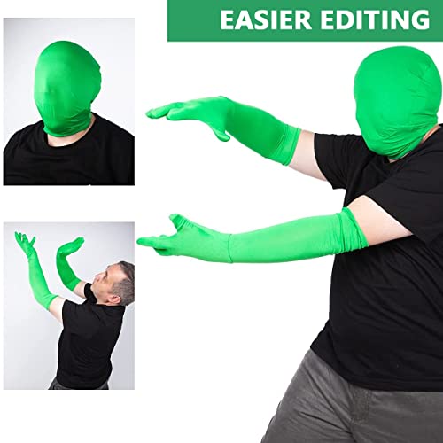 HASTHIP® Green Screen Photography Props Green Headcover and Long Sleeve Gloves Chroma Key Special Effects Background Chroma Keying Green Gloves and Head Cover for Digital Image and Video Editing